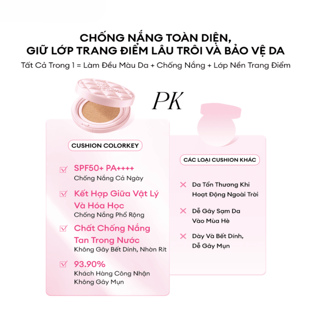Phấn nước Colorkey Long Lasting Flawless Brightening Cushion Cream SPF 50+ PA++++ 11g kiểm soát dầu bền màu