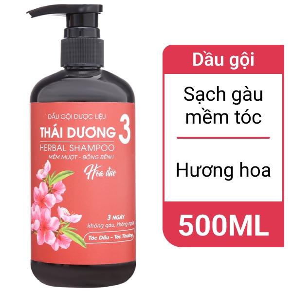 Dầu gội dược liệu Thái Dương 3 hương hoa anh đào hương hoa lá 500ml sạch gàu giúp tóc suôn mềm
