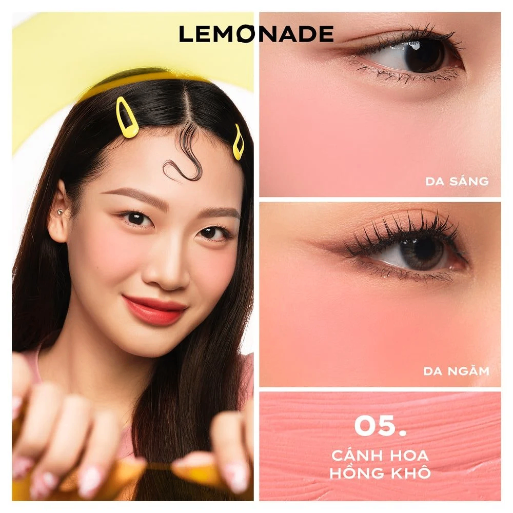 Phấn má kem Lemonade Perfect Couple Blush 5 years 8.5g finish mịn lì bền màu kèm cọ tiện dụng