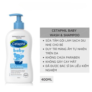 Sữa tắm gội dịu nhẹ cho bé Cetaphil Baby Gentle Wash & Shampoo hoa cúc 400ml chăm sóc da không chất Paraben