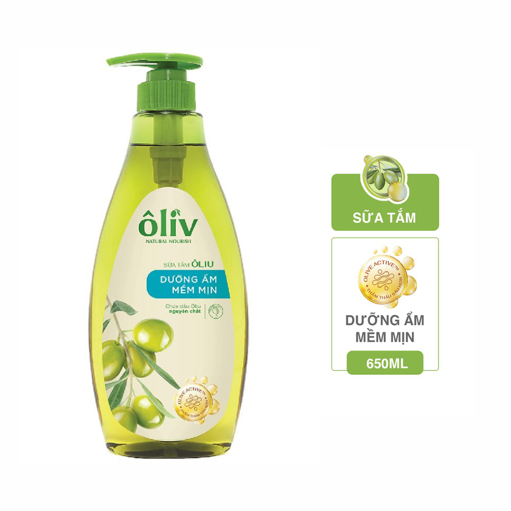 Sữa tắm Ôliv Natural Nourish dưỡng ẩm mềm mịn 650ml chứa dầu ôliu nguyên chất cung cấp thêm độ ẩm cho da