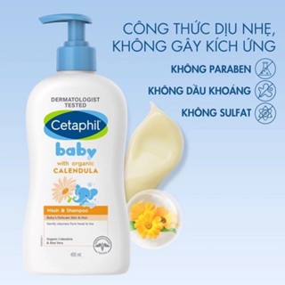 Sữa tắm gội dịu nhẹ cho bé Cetaphil Baby Gentle Wash & Shampoo hoa cúc 400ml chăm sóc da không chất Paraben
