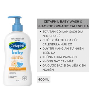 Sữa tắm gội dịu nhẹ cho bé Cetaphil Baby Gentle Wash & Shampoo hoa cúc 400ml chăm sóc da không chất Paraben