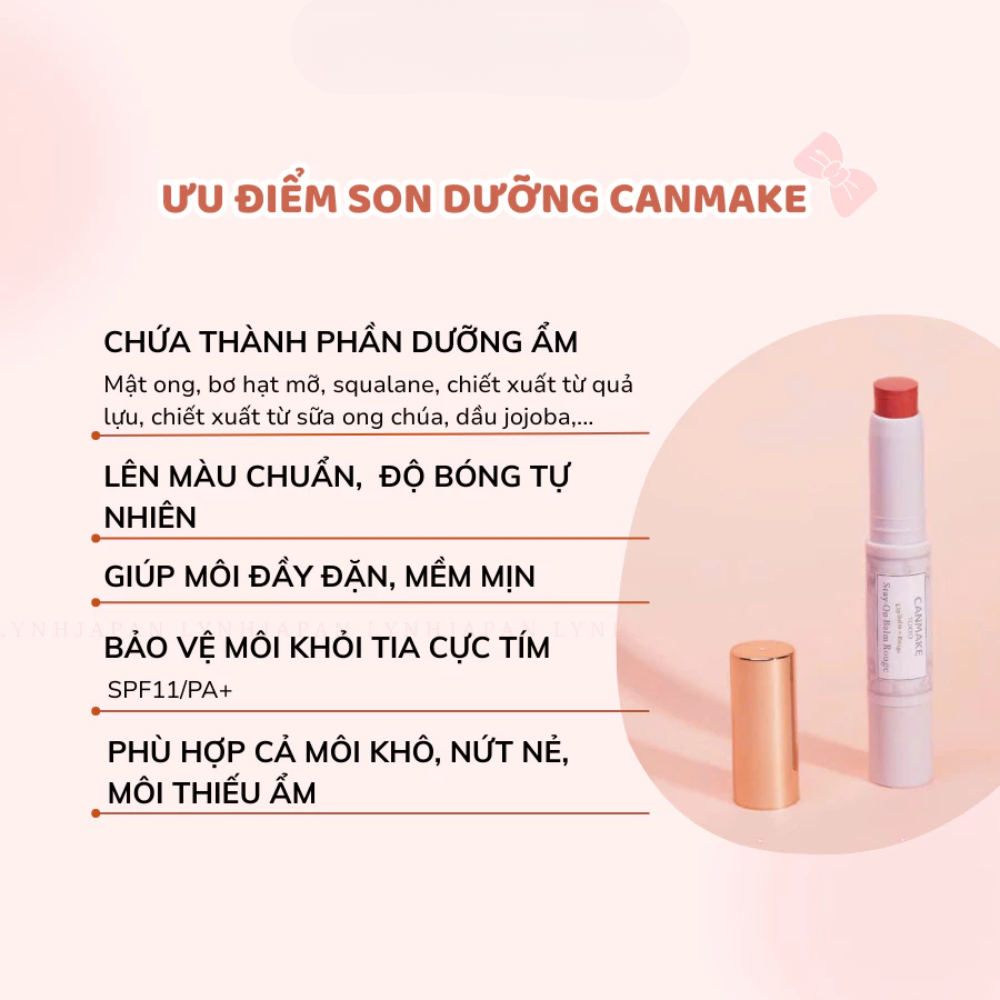 Son dưỡng có màu Canmake Stay On Balm Rouge 2.7g dưỡng ẩm sâu lên màu tự nhiên