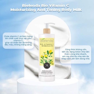 Sữa dưỡng thể trắng da Bielenda Bio Vitamin C Body Milk 400ml dưỡng ẩm làm mềm mịn da