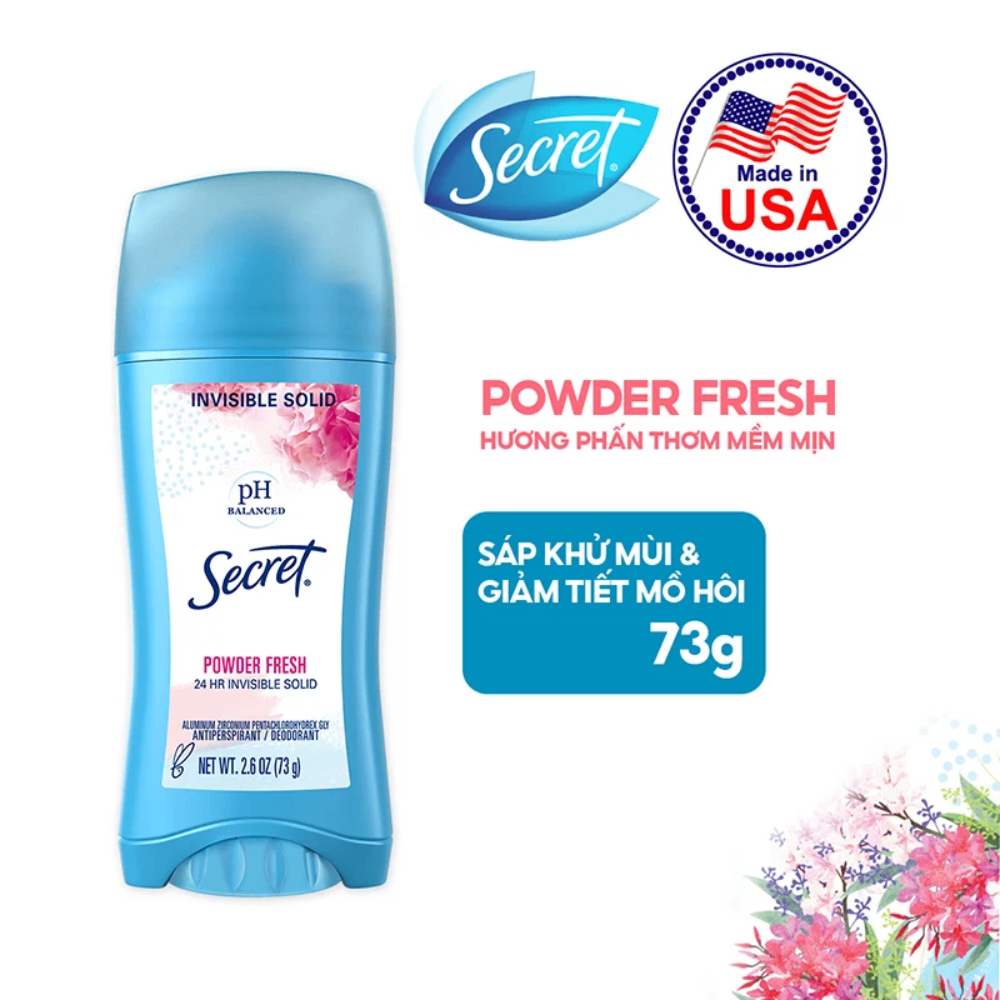 Sáp khử mùi Secret pH Balanced 24h Invisible Solid Deodorant 73g #Powder Fresh khử mùi khô thoáng suốt 24h