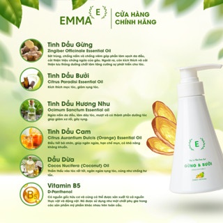 Bộ 3 sản phẩm EMMA dầu gội bưởi, dầu xả thảo dược 2in1 gừng & bưởi và tinh dầu bưởi chăm sóc tóc