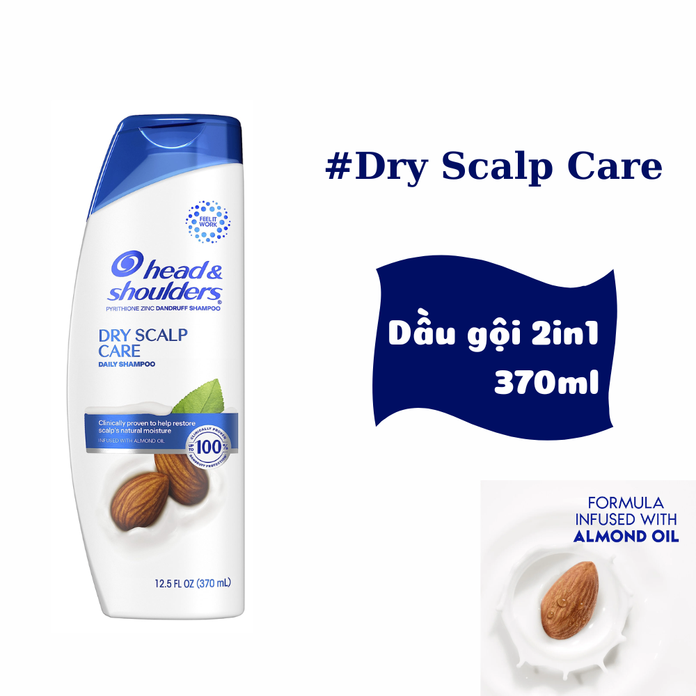 Dầu gội xả Head & Shoulders 2in1 370ml làm sạch da đầu loại bỏ gàu hiệu quả
