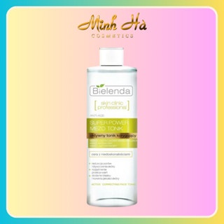 Nước hoa hồng Bielenda Skin Clinic Professional Anti Age Super Power Mezo Tonic xanh lá 200ml dành cho da dầu mụn