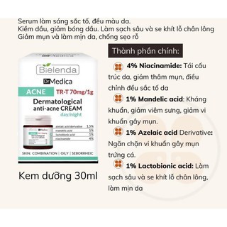 Kem dưỡng da dầu mụn Bielenda Dr Medica Dermatological Anti Acne Face Cream Day Night 50ml giảm mụn làm mờ vết thâm