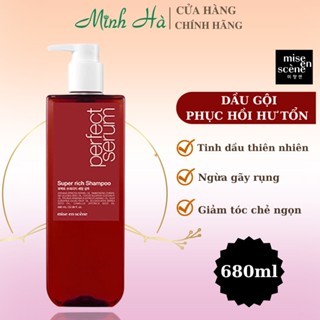 Dầu gội xả Miseen Scène Perfect Serum Super Rich Shampoo 680ml giúp mái tóc mượt mà phục hồi hư tổn
