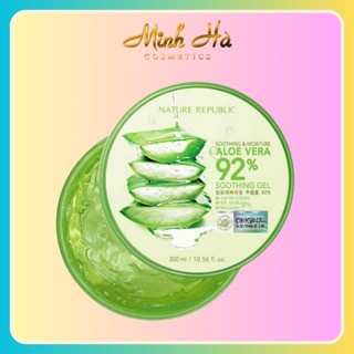 Gel dưỡng ẩm lô hội Nature Republic Soothing & Moisture Aloe Vera 92% 300ml cung cấp độ ẩm làm mềm mại da