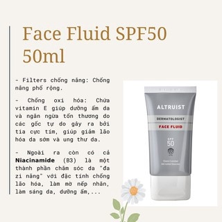 Kem chống nắng Altruist Dermatologist Sunscreen Face Fluid SPF50 50ml chống nắng gấp 54 lần