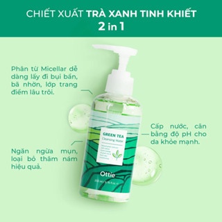 Nước tẩy trang OTTIE Green Tea Cleansing Water 200ml làm sạch sâu, dễ dàng loại bỏ lớp trang điểm, bụi bẩn