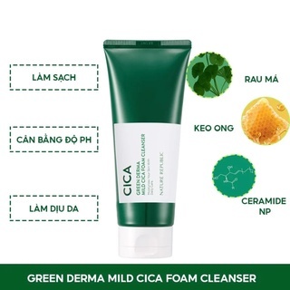 Sữa rửa mặt Nature Republic Green Derma Mild Cica Foam Cleanser 150ml giúp làm sạch và cấp ẩm cho da