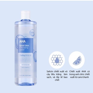 Nước tẩy trang Nature Repulic Good Skin Ampoule Cleansing Water 500ml đủ các mùi Tea Trea , Natural , AHA
