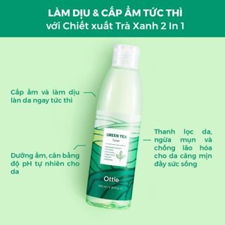Sữa dưỡng da trà xanh OTTIE Green Tea Elmulsion 200ml hạn chế dầu nhờn hỗ trợ làm trắng da