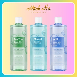 Nước tẩy trang Nature Repulic Good Skin Ampoule Cleansing Water 500ml đủ các mùi Tea Trea , Natural , AHA