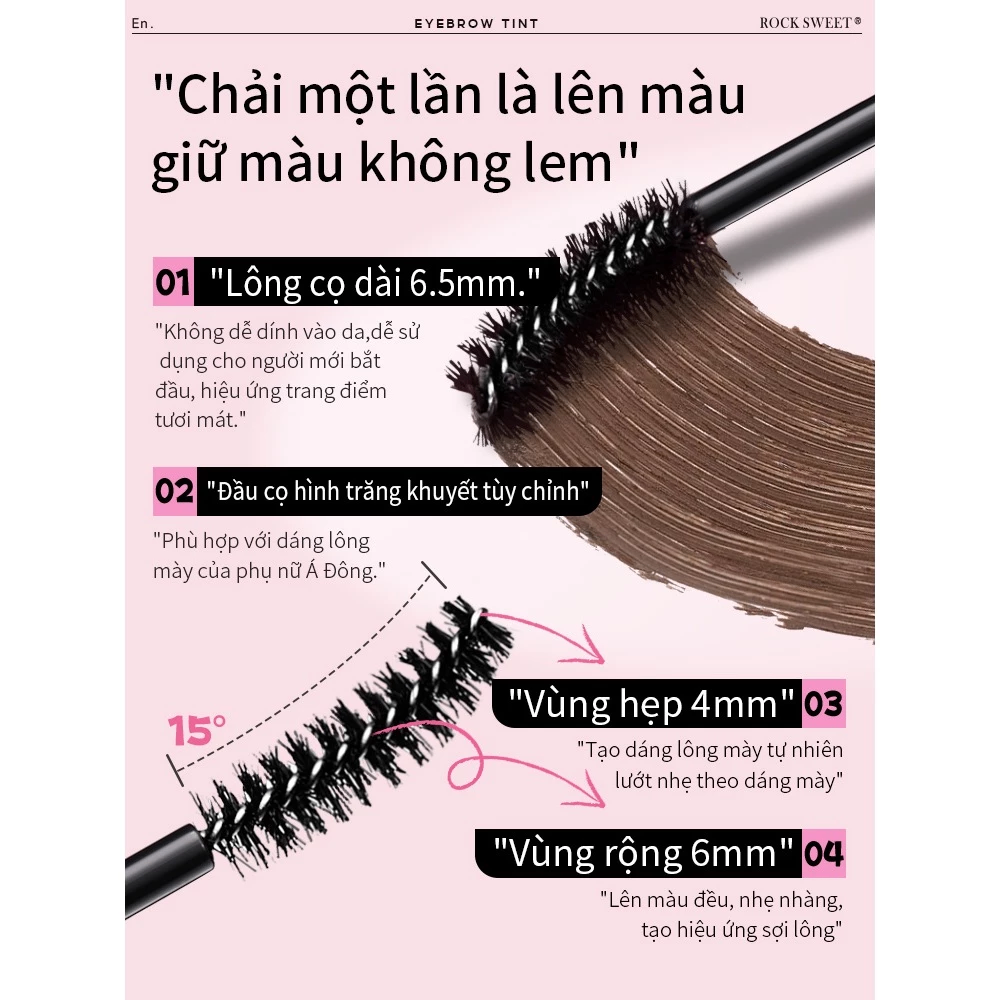 Mascara chân mày Rock Sweet 5g lên màu tự nhiên định hình lông mày rõ nét