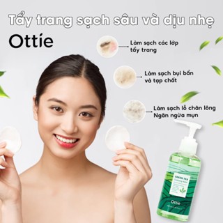 Nước tẩy trang OTTIE Green Tea Cleansing Water 200ml làm sạch sâu, dễ dàng loại bỏ lớp trang điểm, bụi bẩn