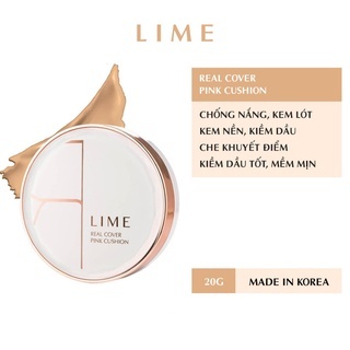 Phấn nước kiềm dầu Lime Real Cover Pink Cushion SPF50+ PA+++ 20g da dầu và hỗn hợp thiên dầu che phủ hoàn hảo