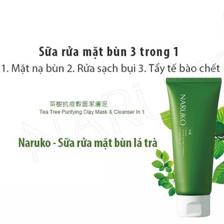 Sữa rửa mặt tràm trà Naruko Tea Tree Purifying Clay Mask & Cleanser 120g cho da dầu mụn làm sạch sâu, cân bằng dầu