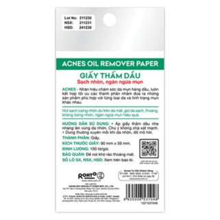 Giấy thấm dầu Acnes Oil Remover Paper 100 tờ không làm trôi lớp trang điểm