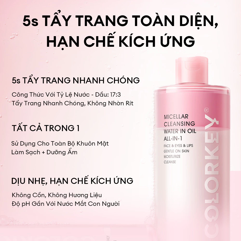 Nước tẩy trang Colorkey Micellar Cleansing Water In Oil All in 1 500ml