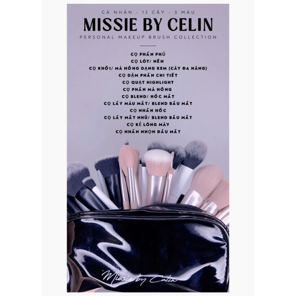 Bộ cọ Celin Missie 12 cây kèm túi chất lông mềm mại đa năng