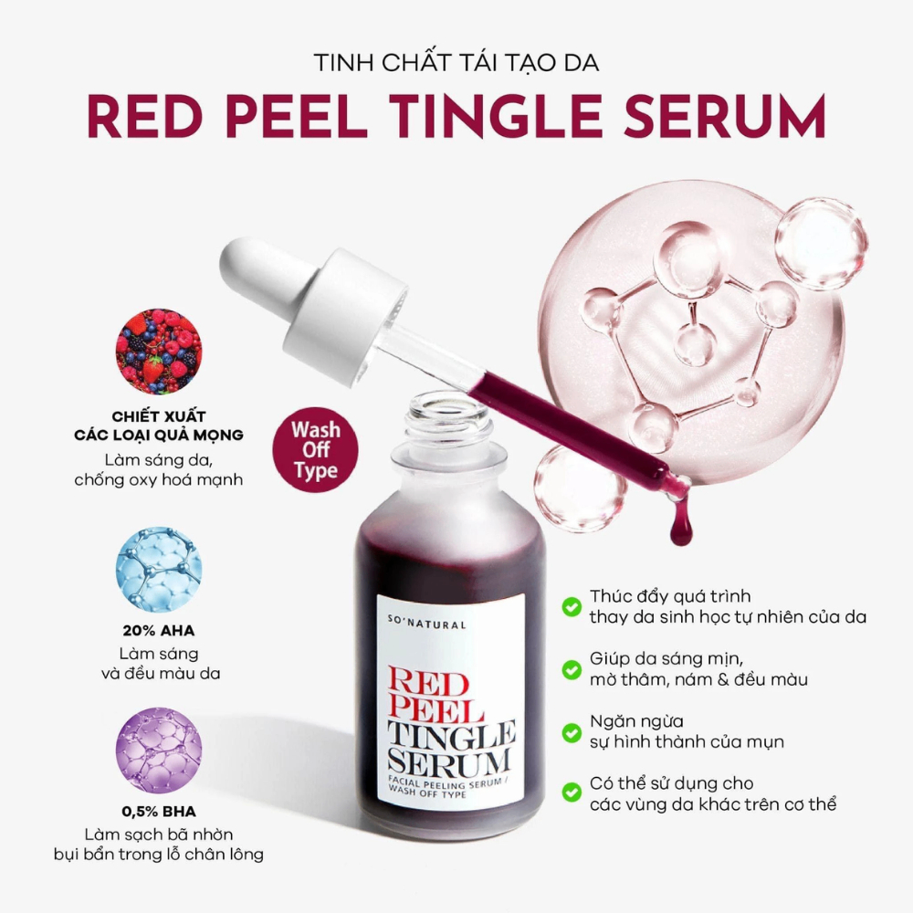 Serum tái tạo phục hồi da Red Peel Tingle 20ml/35ml tẩy tế bào chết hóa học, đẩy mạnh quá trình hồi phục da sau mụn