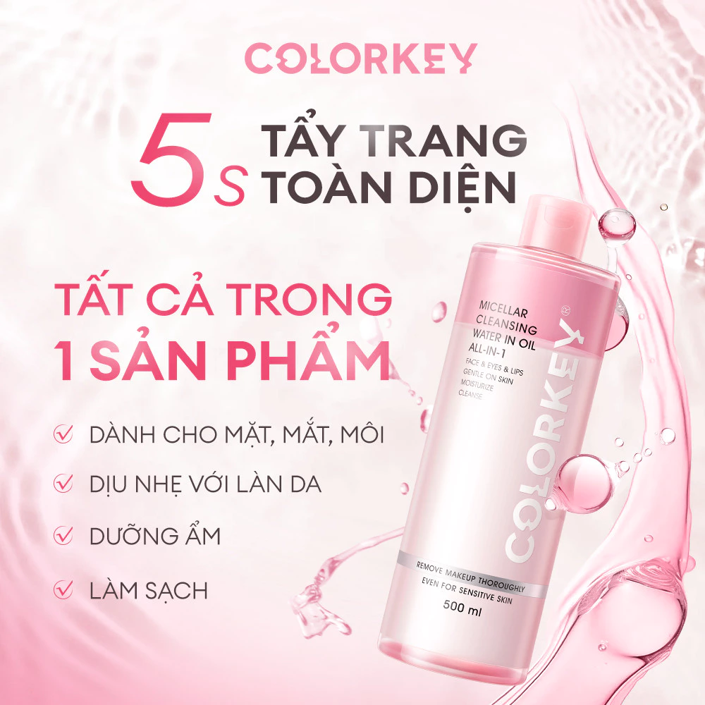 Nước tẩy trang Colorkey Micellar Cleansing Water In Oil All in 1 500ml