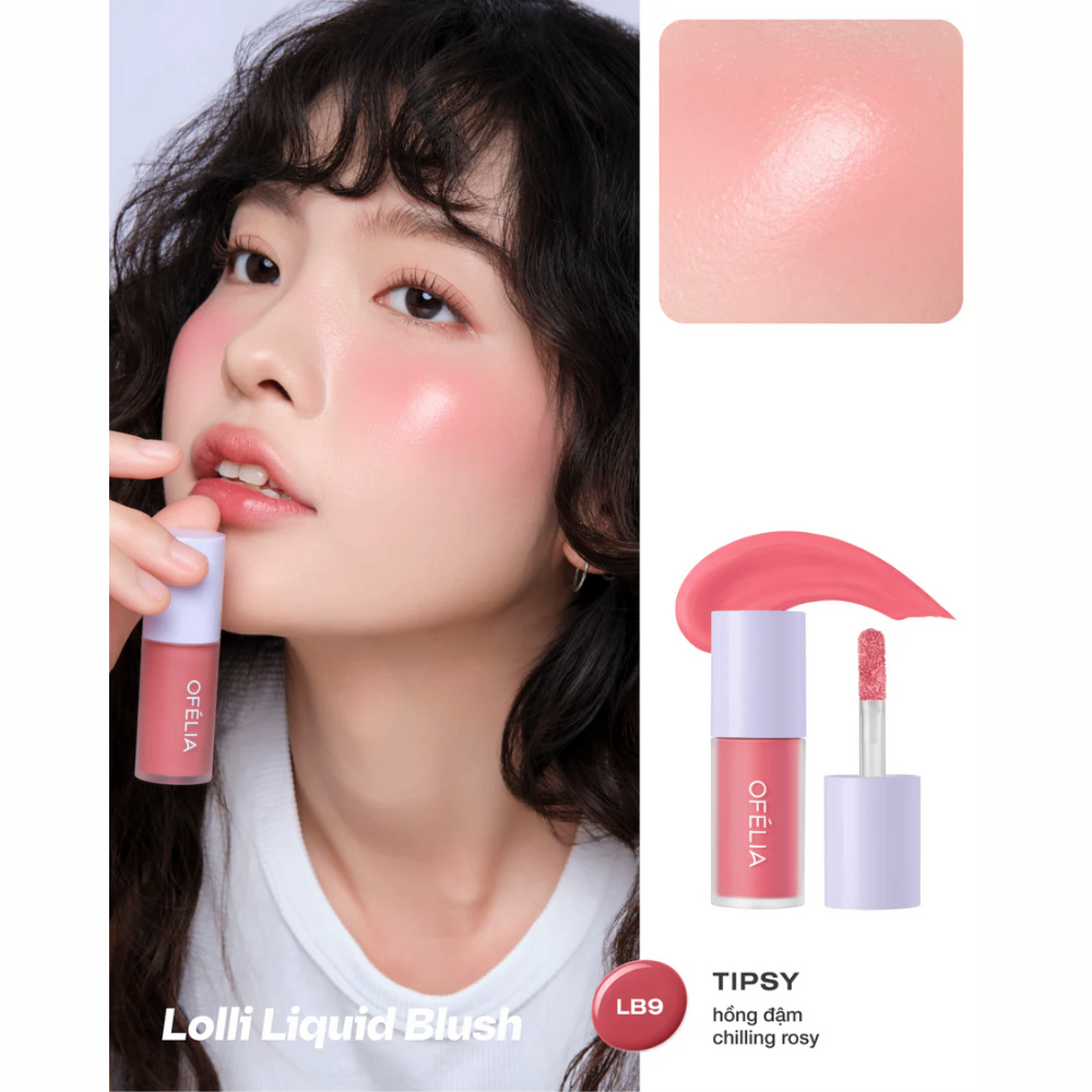 Má hồng dạng kem Ofelia Lolli Liquid Blush 4.3g nhẹ và lên màu đều, dễ dàng sử dụng