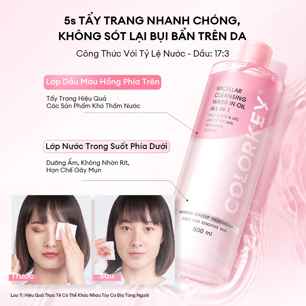 Nước tẩy trang Colorkey Micellar Cleansing Water In Oil All in 1 500ml