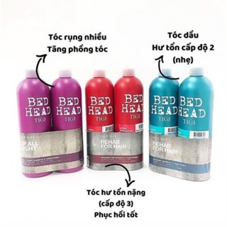 Bộ dầu gội xả Tigi Bed Head 750ml đỏ tím xanh phục hồi tóc