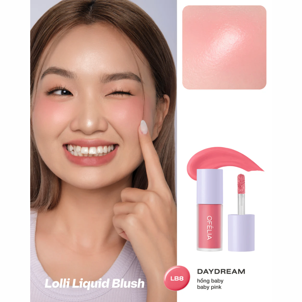 Má hồng dạng kem Ofelia Lolli Liquid Blush 4.3g nhẹ và lên màu đều, dễ dàng sử dụng