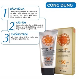 Kem chống nắng 3W Clinic Intensive UV Sunblock Cream SPF 50 PA+++ 70ml hiệu quả chống nắng vượt trội