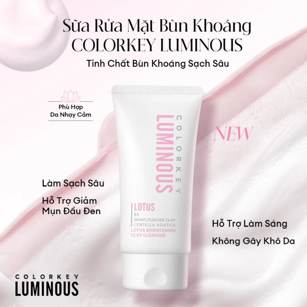 Sữa rửa mặt Colorkey Luminous Lotus Brightening Clay Cleanser 20/100g làm sạch sâu hỗ trợ sáng da