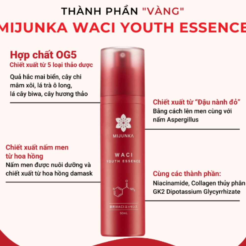 Tinh chất phục hồi da MIJUNKA Waci Youth Essence 50ml làm dịu da và cải thiện độ đàn hồi hiệu quả