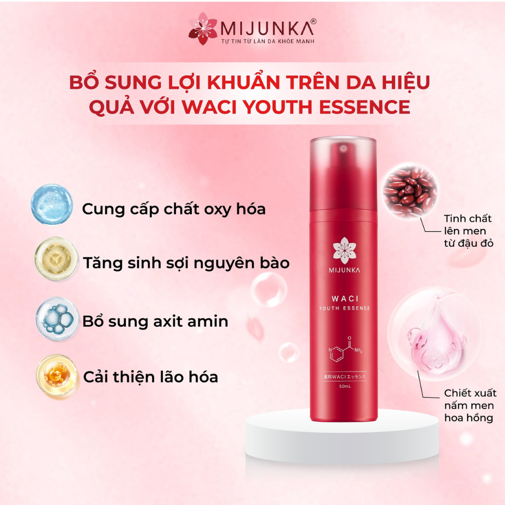Tinh chất phục hồi da MIJUNKA Waci Youth Essence 50ml làm dịu da và cải thiện độ đàn hồi hiệu quả