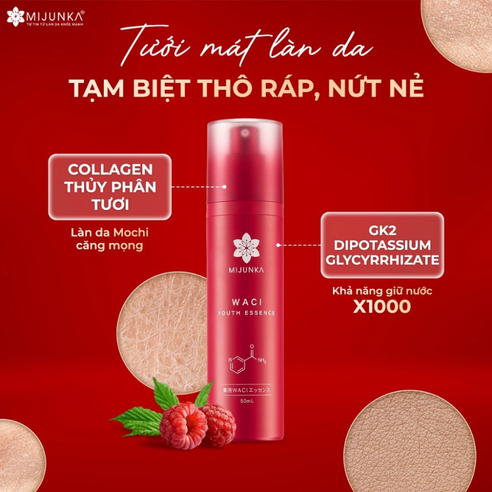 Tinh chất phục hồi da MIJUNKA Waci Youth Essence 50ml làm dịu da và cải thiện độ đàn hồi hiệu quả