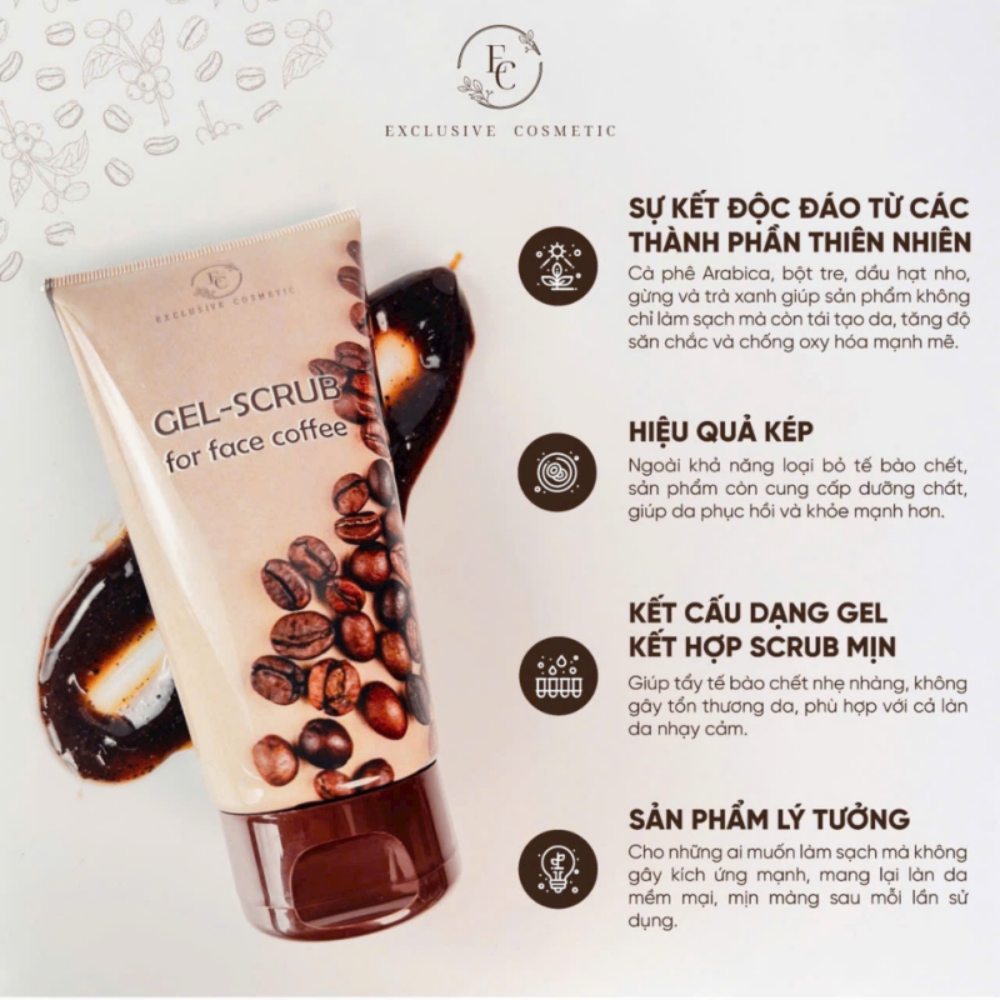 Tẩy da chết mặt Cafe Exclusive Gel Scrub For Face 100/150g làn da sạch thoáng mịn màng