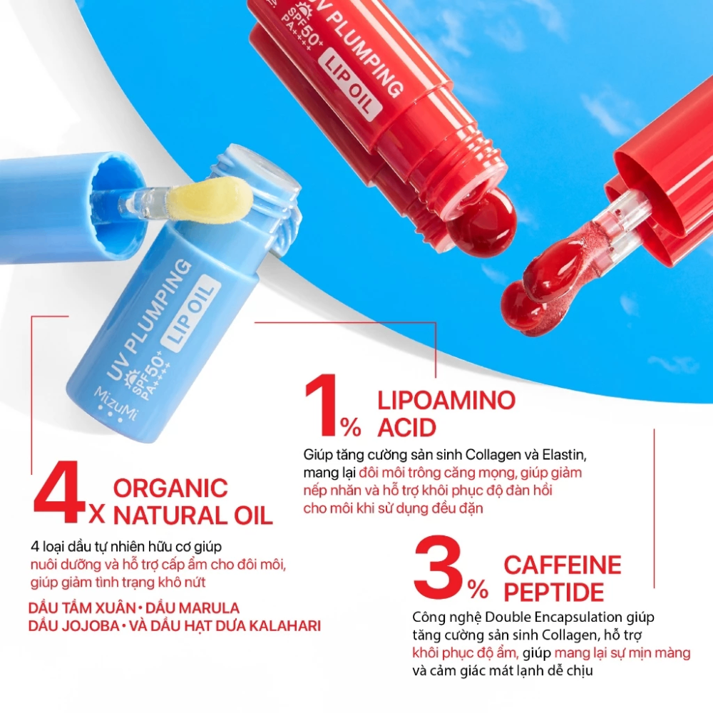 Dưỡng môi MizuMi UV Plumping Lip Oil Rouge 4g dưỡng ẩm làm mềm môi