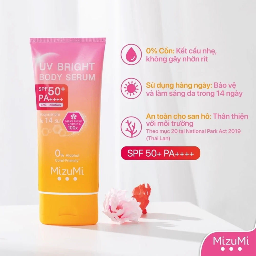 Dưỡng thể chống nắng MizuMi UV Bright Body Serum SPF50+ PA++++ 180ml (có mùi)