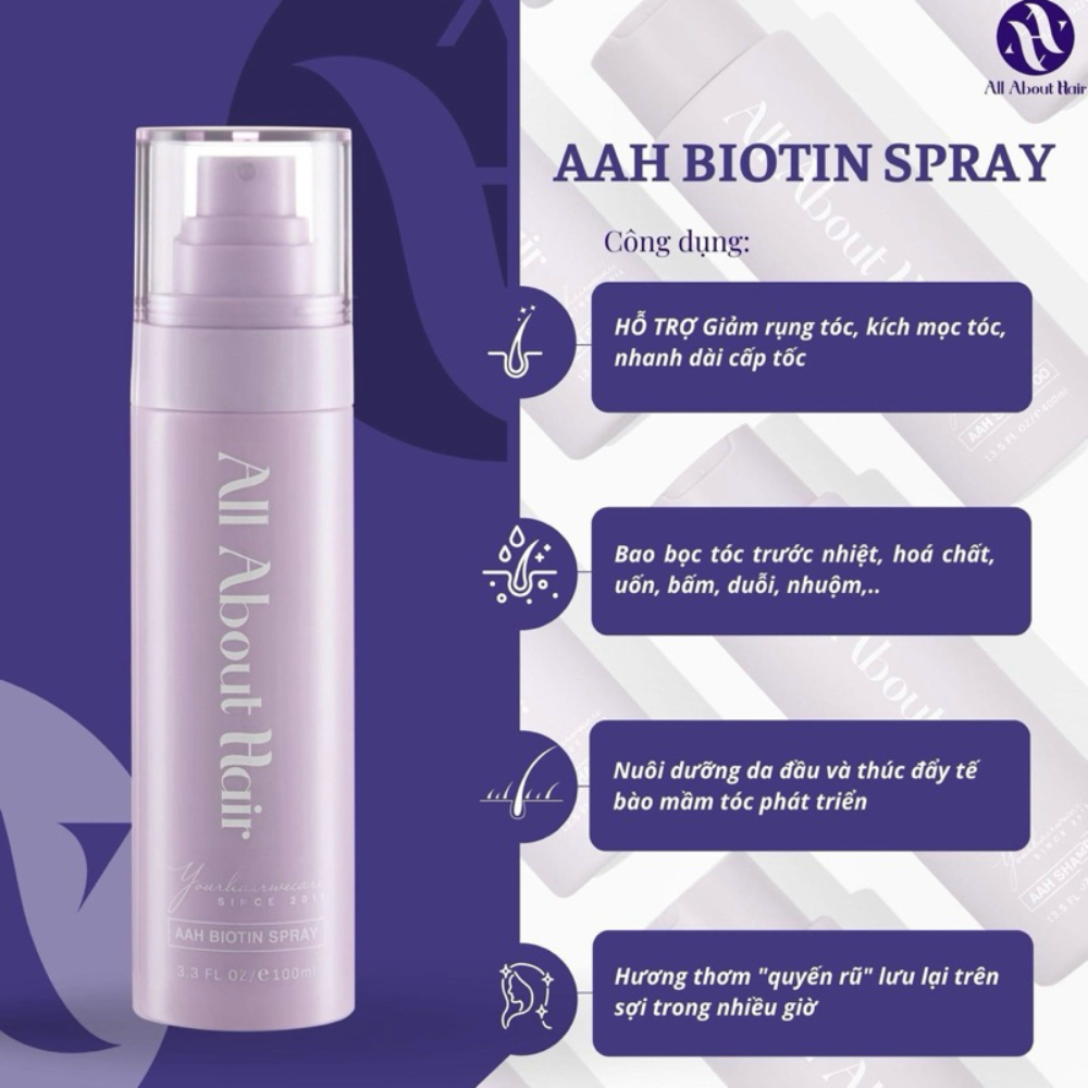 Xịt dưỡng tóc All About Hair AAH Biotin Spray 50/120ml nuôi dưỡng da đầu phục hồi hư tổn