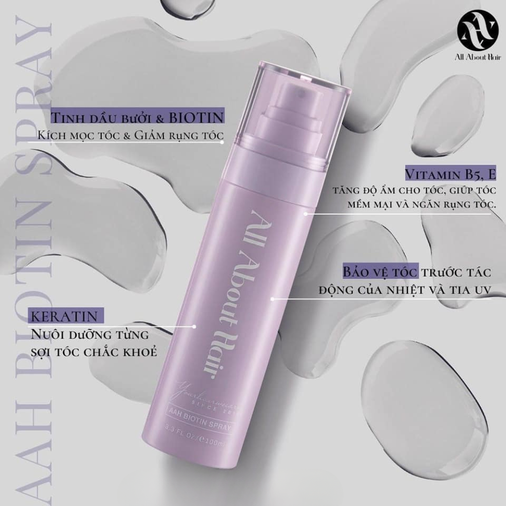 Xịt dưỡng tóc All About Hair AAH Biotin Spray 50/120ml nuôi dưỡng da đầu phục hồi hư tổn