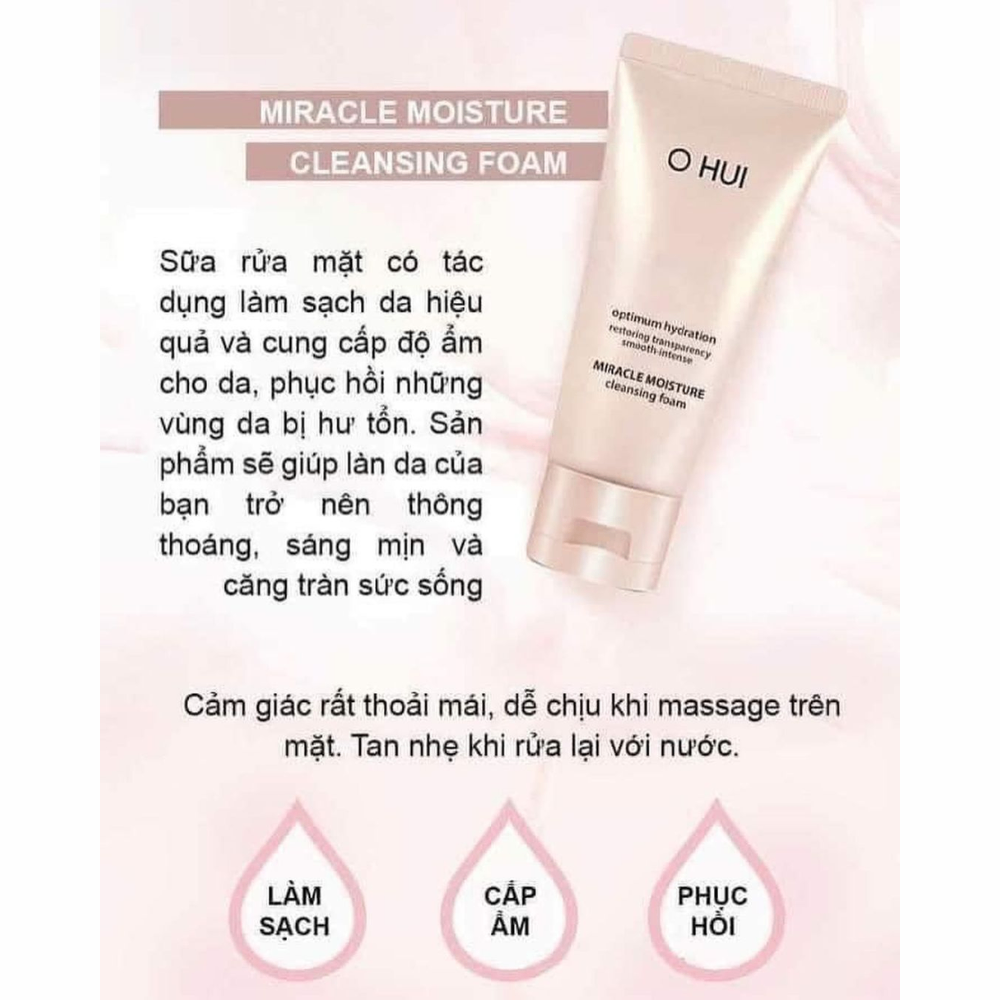 (Tách set) Sữa rửa mặt Ohui Miracle Moisture Cleansing Foam 100/200ml cấp ẩm làm sạch sâu