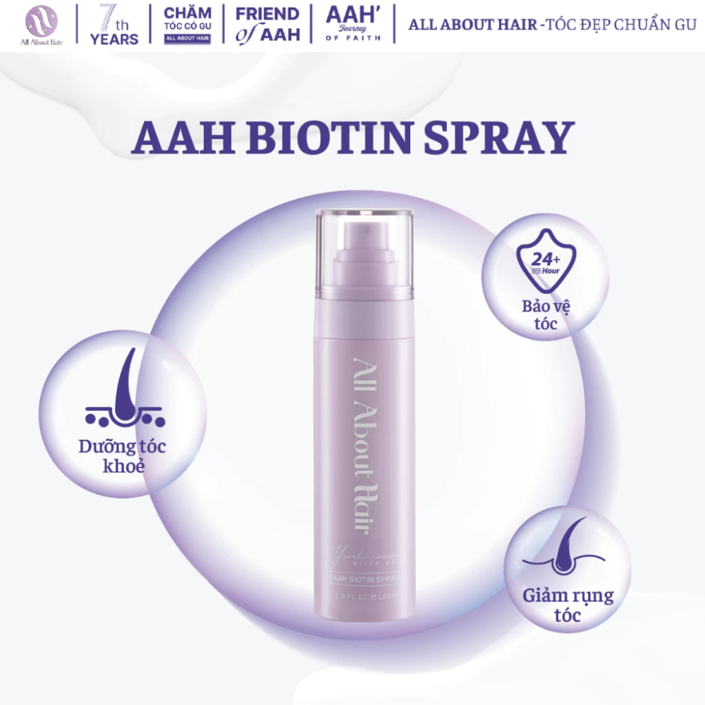 Xịt dưỡng tóc All About Hair AAH Biotin Spray 50/120ml nuôi dưỡng da đầu phục hồi hư tổn