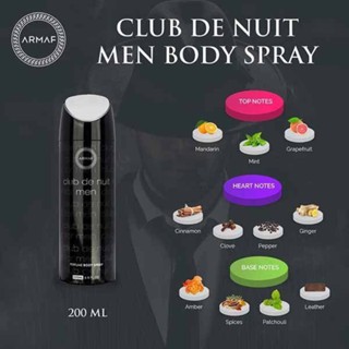 Xịt thơm ARMAF Club De Nuit Body Spray 200ml thiết kế sang trọng hương thơm tinh tế