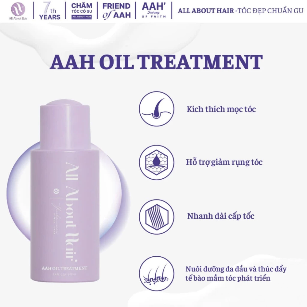 Dầu gội, xả, ủ tóc All About Hair AAH Scalp Care Shampoo 490ml, Bond Complex Conditioner 250ml, Oil Treatment 100ml