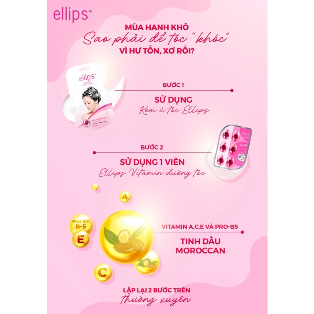 Serum dưỡng tóc Ellips Hair Vitamin vỉ 6 viên phục hồi tóc suôn mượt bóng khỏe